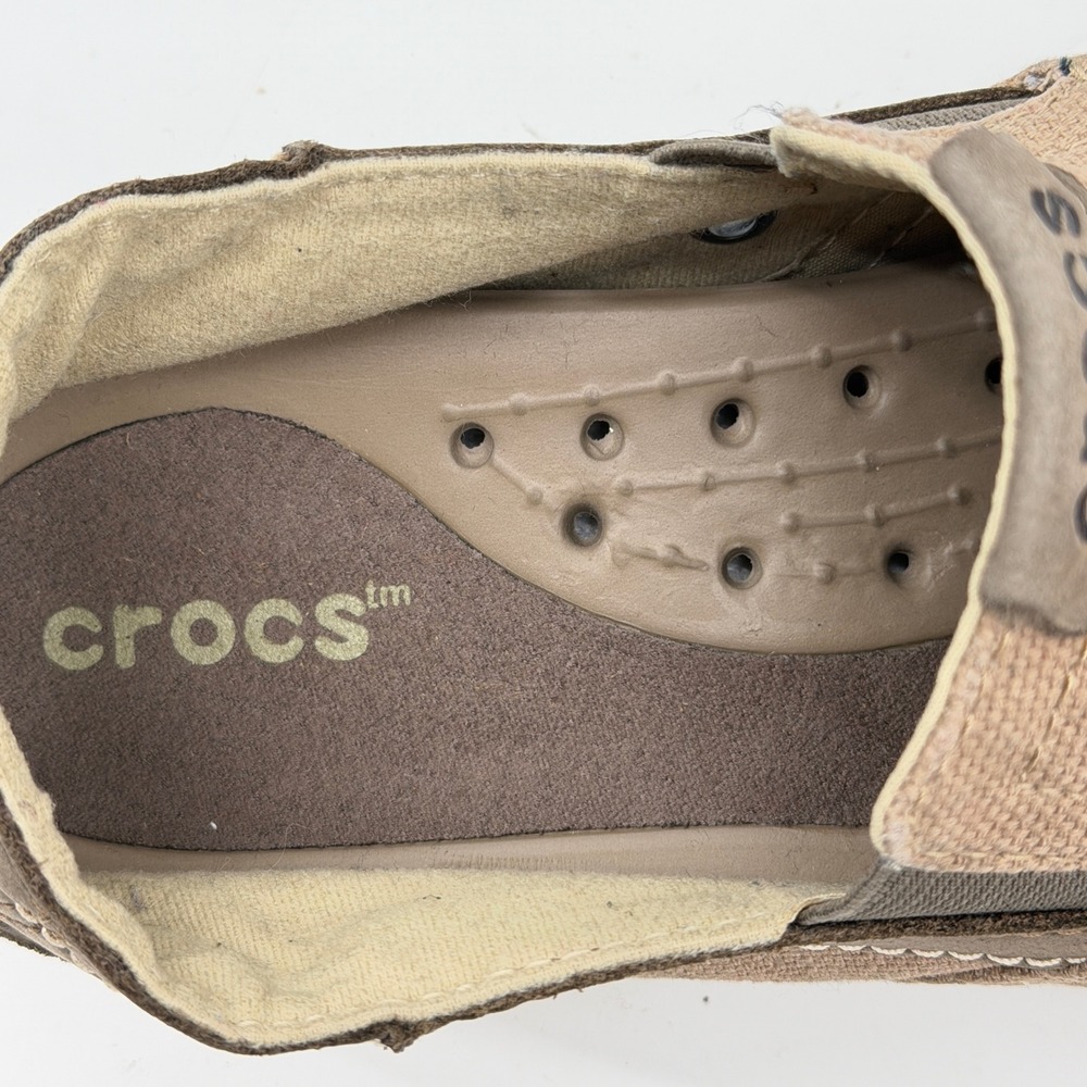 Crocs Santa Cruz Canvas Loafers Mens 8 Khaki Brown Slip On Shoes 201161 - Picture 8 of 10